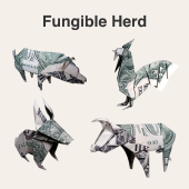 Herd of four origami animals made from dollar bills