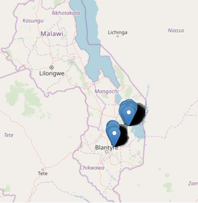 GPS coordinates on map of Malawi