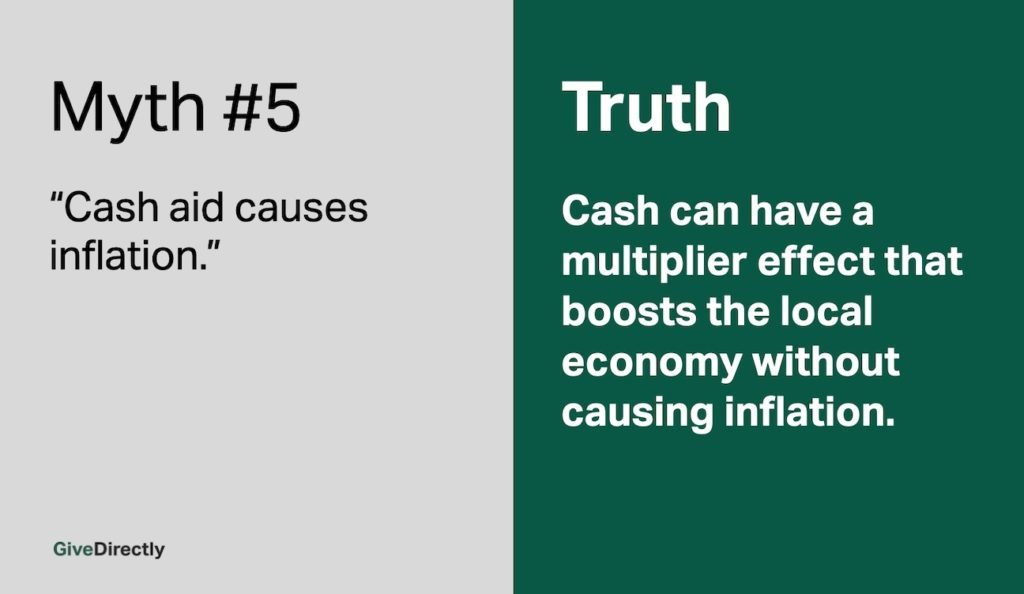 Myth #5: Cash aid causes inflation. 
Truth: Cash can have a multiplier effect that boosts the local economy without causing inflation.