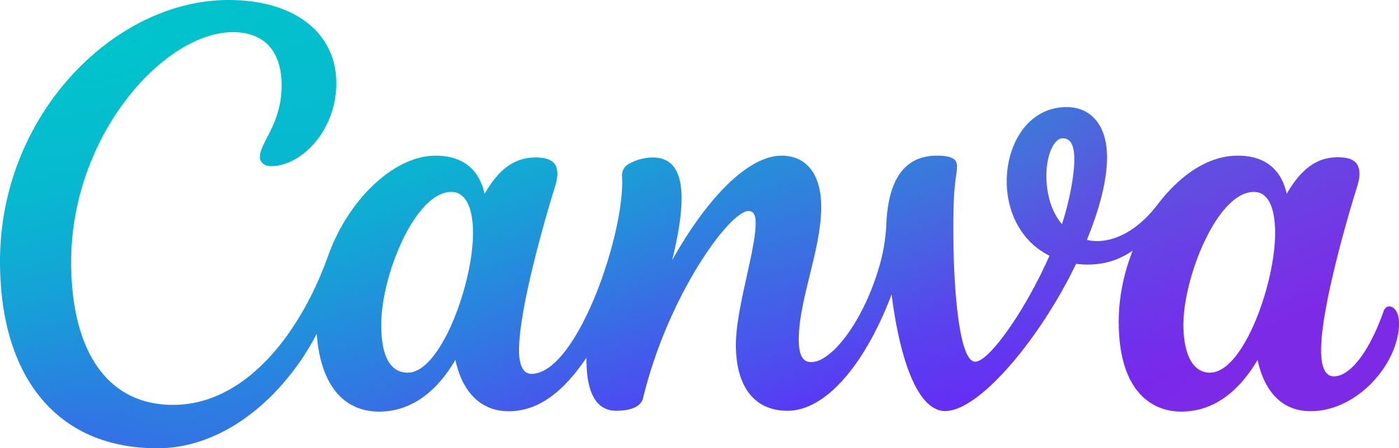 The word "Canva" in cursive text in a blue-to-purple gradient from left to right